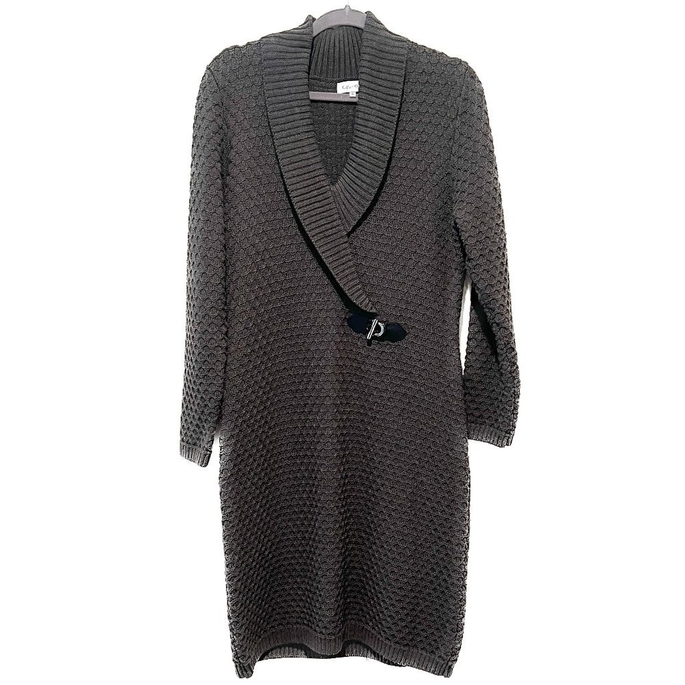 Calvin Klein Gray Wrap Sweater Dress